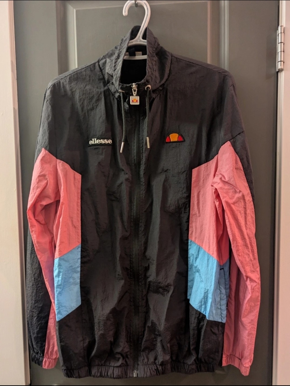 Ellesse Jacket Mens Small Colorblock Windbreaker Track Jacket Pink Blue Black
